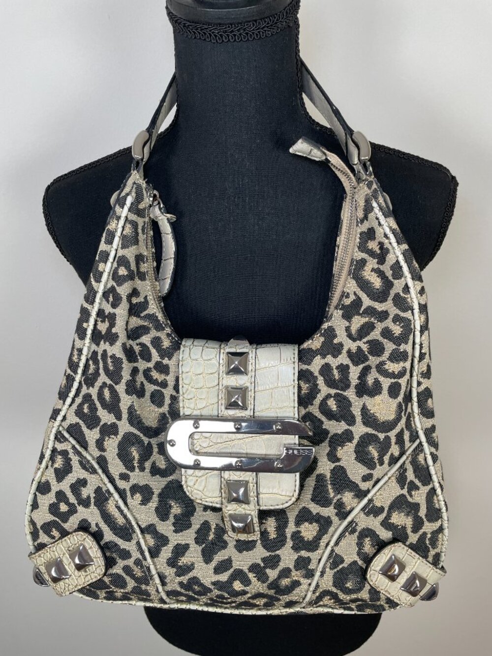 GUESS Vintage “Jungle Cat” leopard hobo shoulder bag